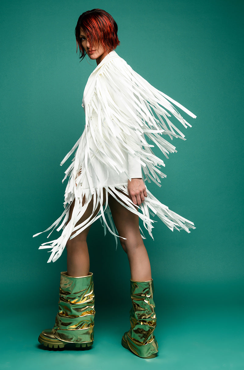 BEEN WINNING FRINGE LONG SLEEVE MINI DRESS