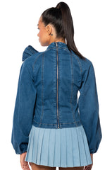 BELIEVE IN MY OWN BOW DETAIL MEDIUM BLUE DENIM TOP