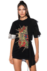 BELIEVE IT SHORT SLEEVE MIX FABRIC T-SHIRT