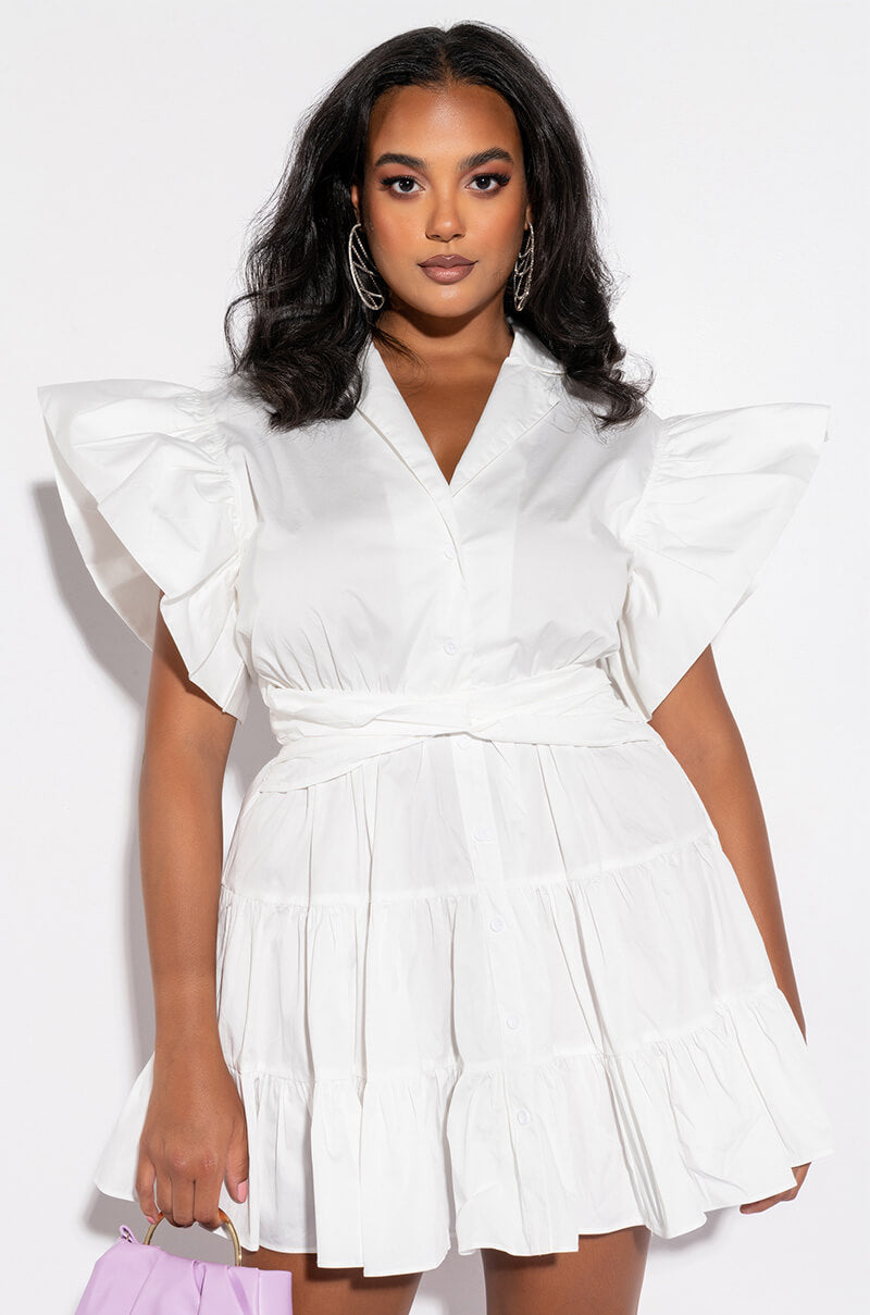 BELLE FIT AND FLARE BUTTON UP POPLIN DRESS