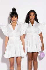 BELLE FIT AND FLARE BUTTON UP POPLIN DRESS