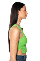 BELLE KNIT SLEEVELESS SCOOP T SHIRT IN LIME