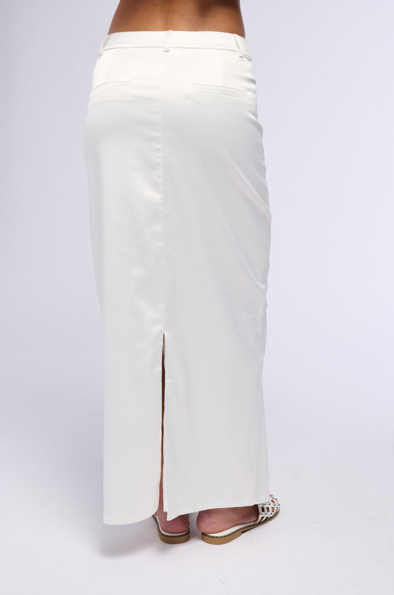 BELLISSIMA SATIN FINISH MAXI SKIRT IN WHITE