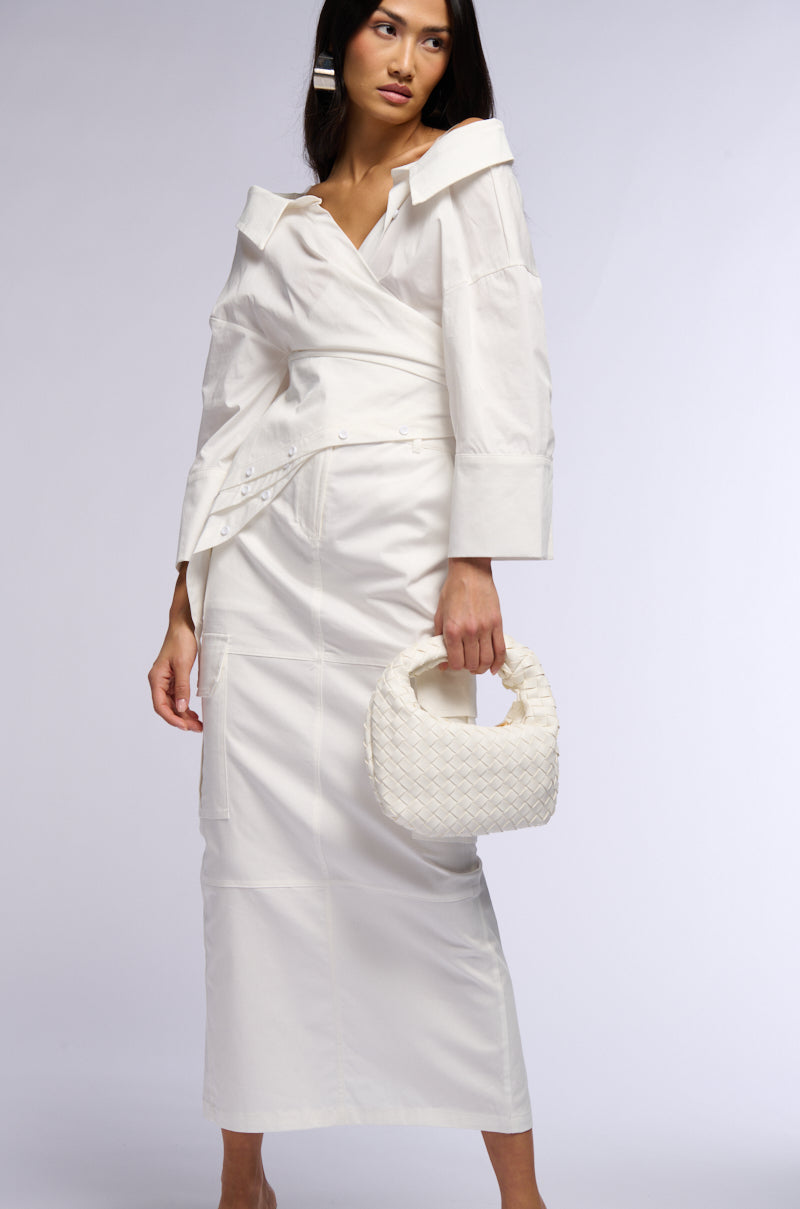 BILLY OFF THE SHOULDER WRAP FRONT BLOUSE