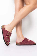 BIRKENSTOCK ARIZONA SHEARLING SANDAL IN MAROON