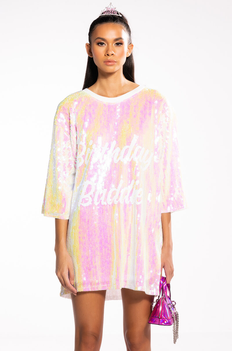 BIRTHDAY BADDIE SEQUIN T SHIRT DRESS