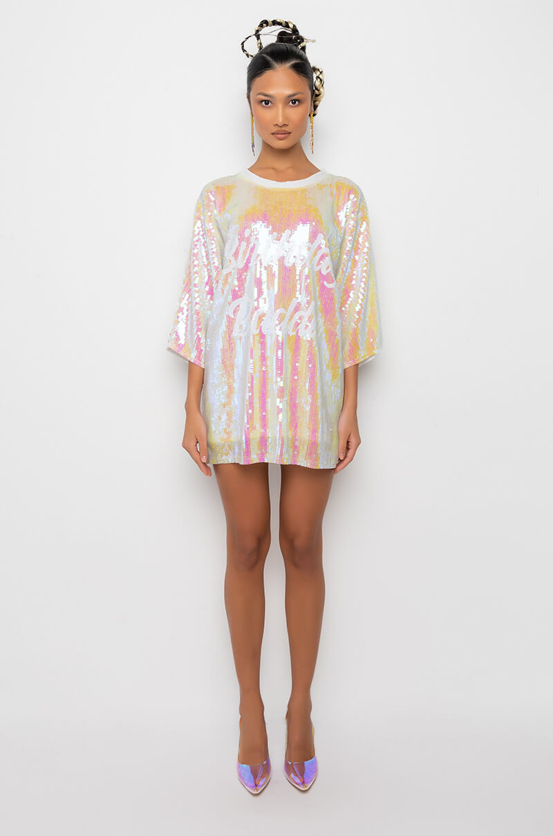 BIRTHDAY BADDIE SEQUIN T SHIRT DRESS