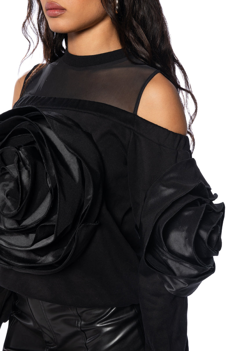 BLOOMING LONG SLEEVE CUT OUT SHOULDER SWEATSHIRT