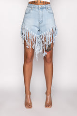 BLUE LAGOON SUPER SHREDDED FRINGE DENIM SHORT