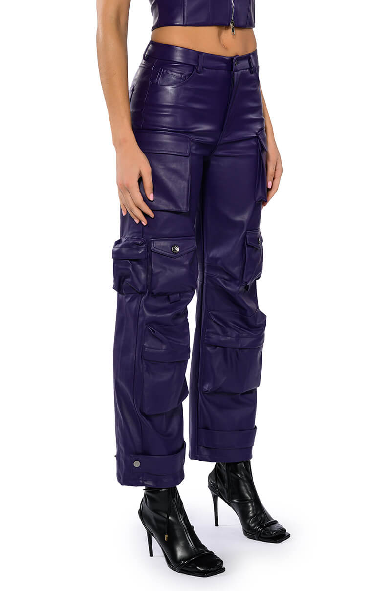 BONNE SOIREE CARGO FAUX LEATHER PANTS