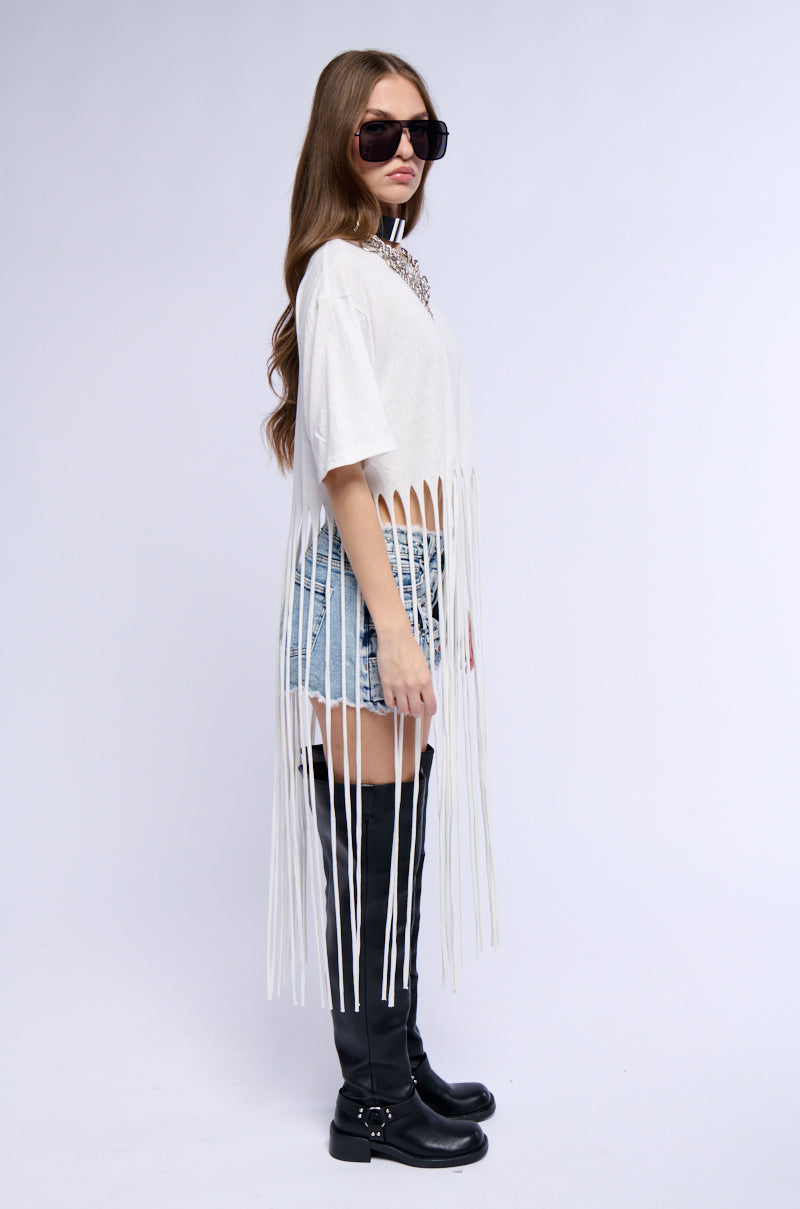 BRING THE FUN FRINGE T SHIRT IN WHITE