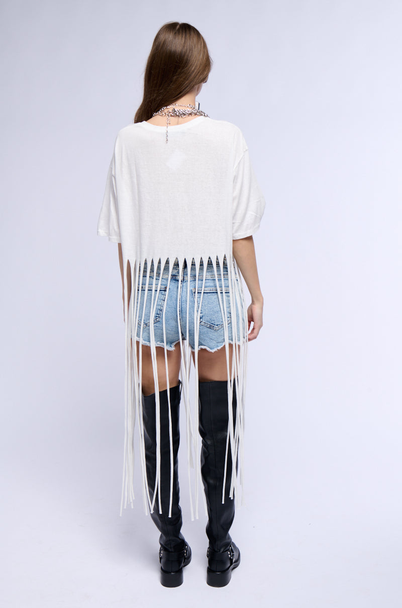 BRING THE FUN FRINGE T SHIRT IN WHITE