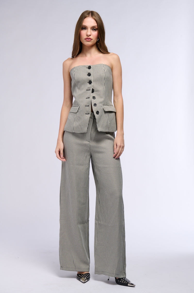 BUSINESS CASUAL HOUNDSTOOTH WIDE LEG WOVEN TROUSER