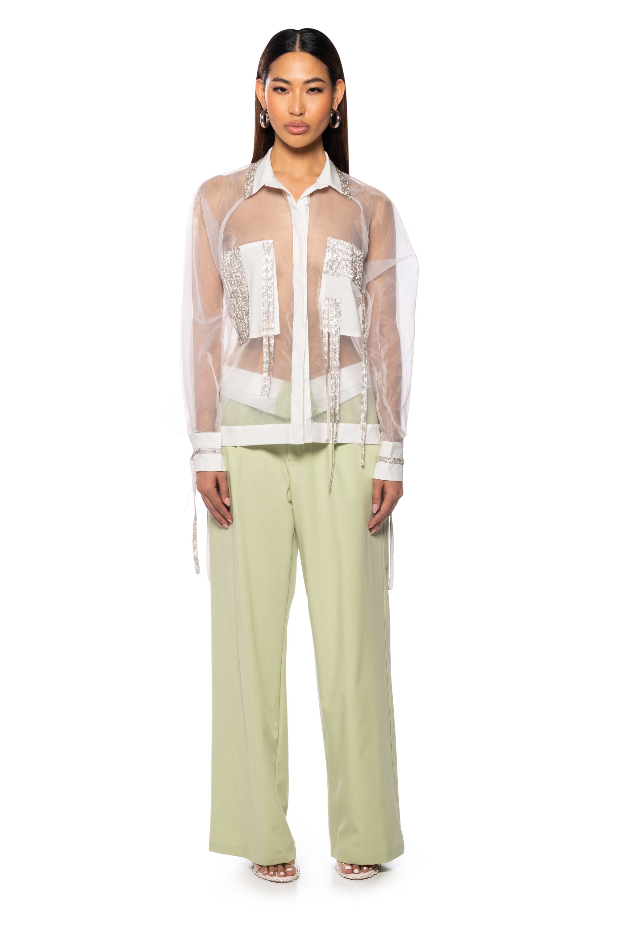 BUSINESS IN THE FRONT SHEER BLOUSE