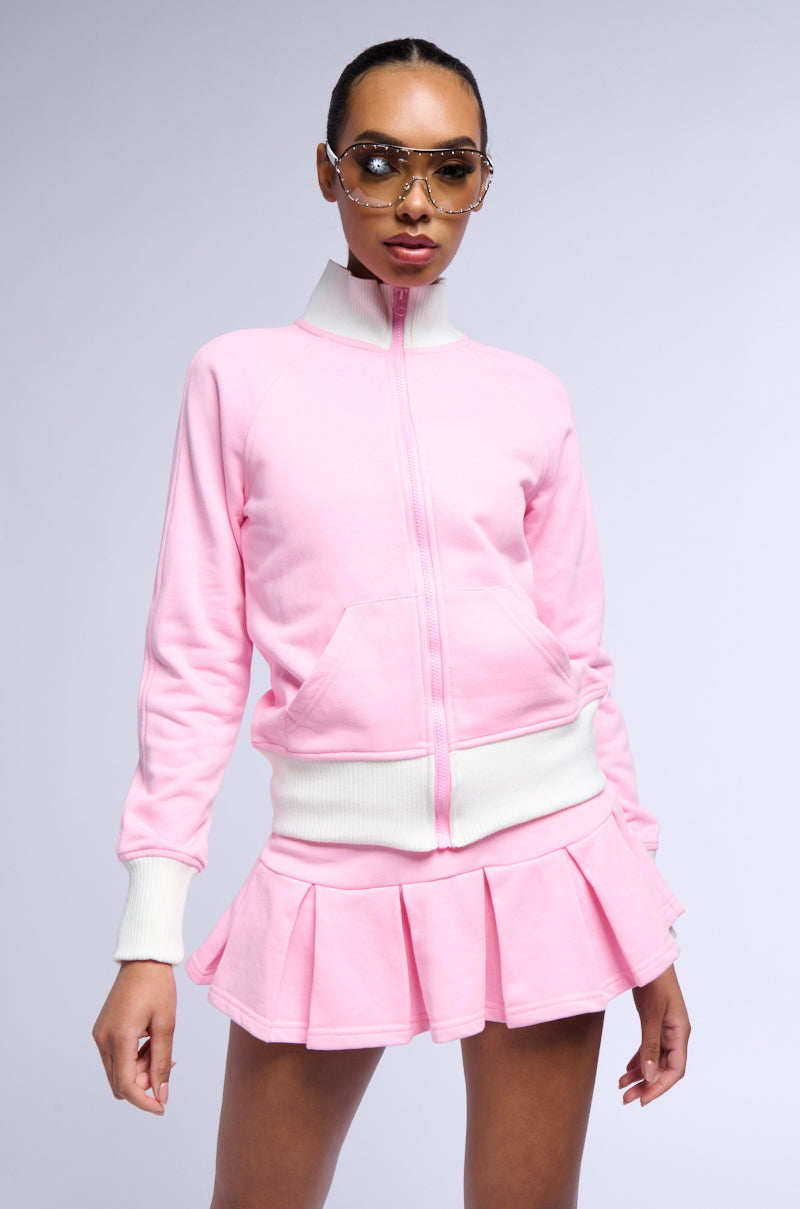 CALL ME BABY ZIP UP SWEATSHIRT IN PINK