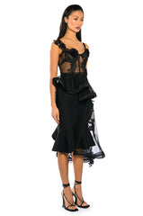 CAMILLA FLORAL EMBROIDERED HIGH LOW PEPLUM TOP