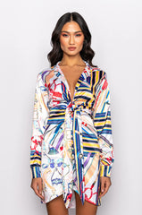 CAN'T STOP SCARF PRINT SHIRT DRESS