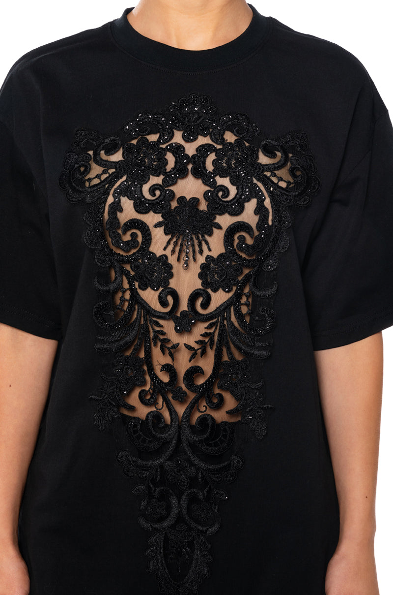 CARA SHEER LACE DETAILED T SHIRT