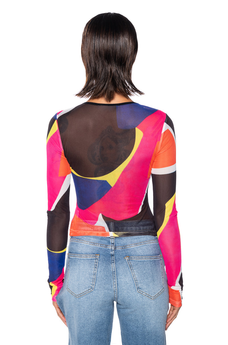 CAREFUL WITH ME LONG SLEEVE MESH TEE