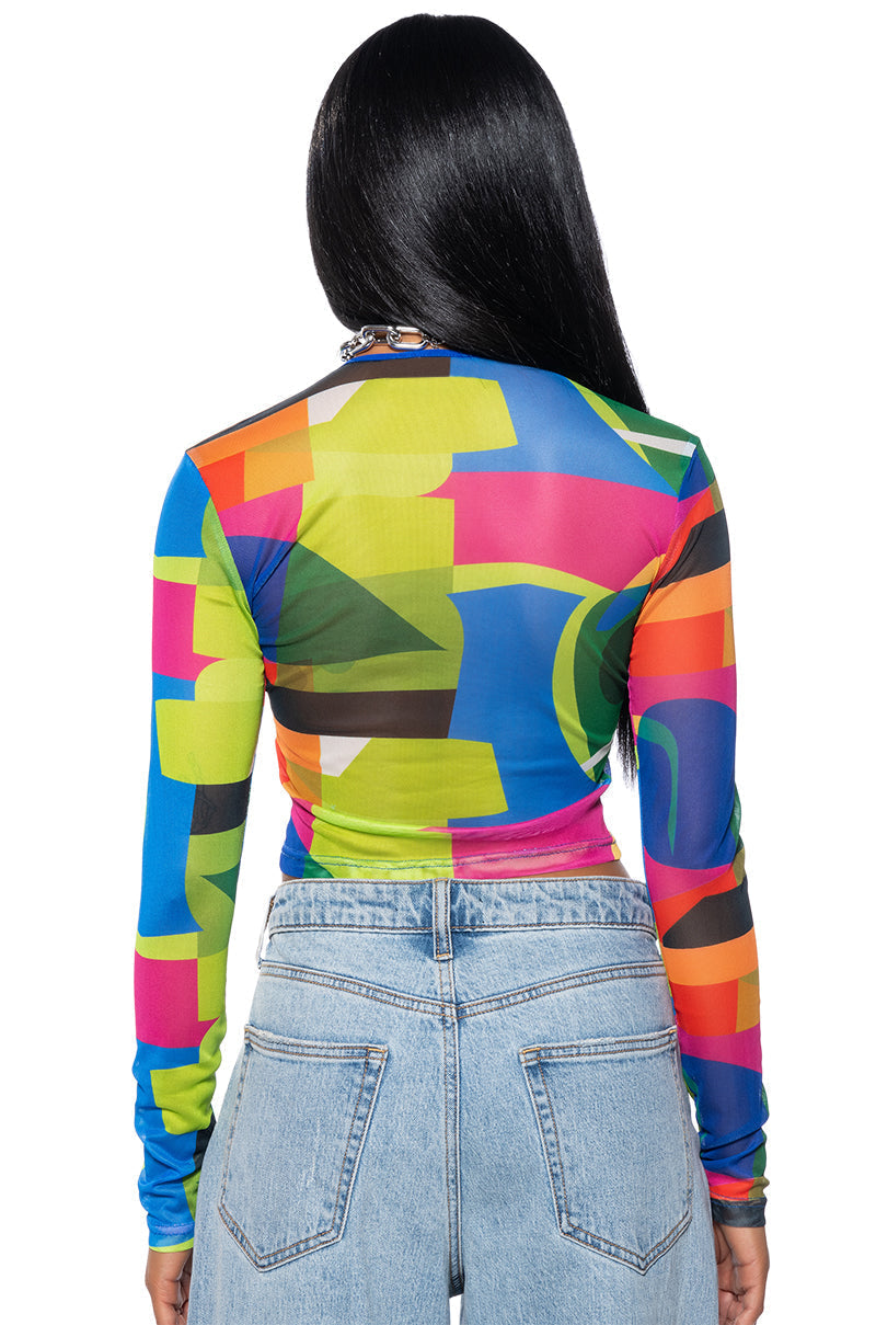 CAUGHT IN MY WAY LONG SLEEVE MOCK NECK MESH TEE