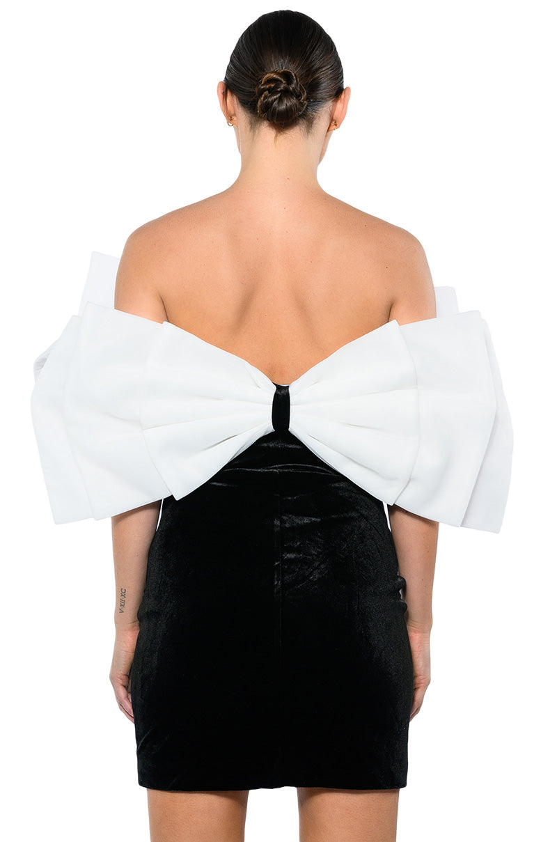 CELINE STATEMENT BOW VELVET MINI DRESS