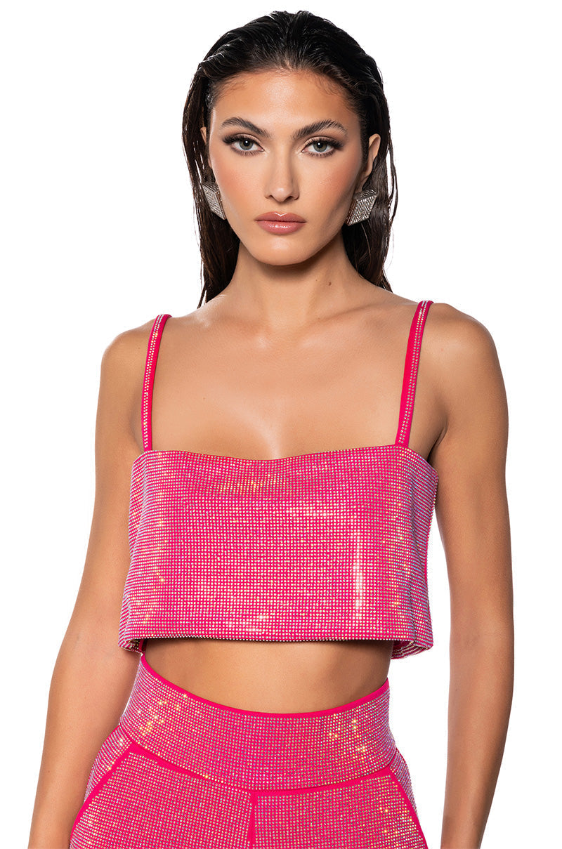 CENTER OF ATTENTION RHINESTONE TOP IN PINK