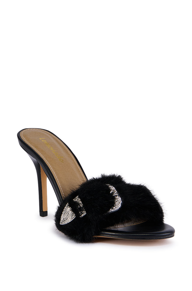 CHARIMAN BLACK FUZZY BUCKLE SANDAL