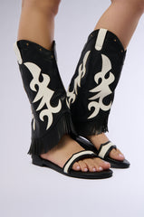 COLLINS BLACK FLAT WESTERN OPEN TOE SANDAL BOOT
