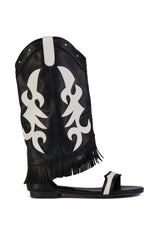 COLLINS BLACK FLAT WESTERN OPEN TOE SANDAL BOOT