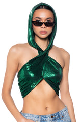 COME THROUGH HOODED METALLIC CROP TOP