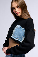 COOL GIRL KNIT DENIM CROPPED SWEATER