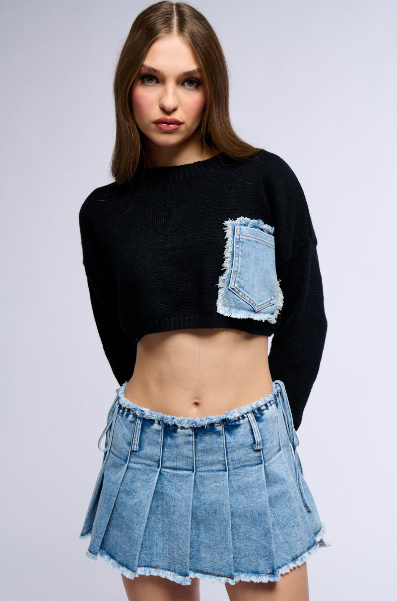 COOL GIRL KNIT DENIM CROPPED SWEATER
