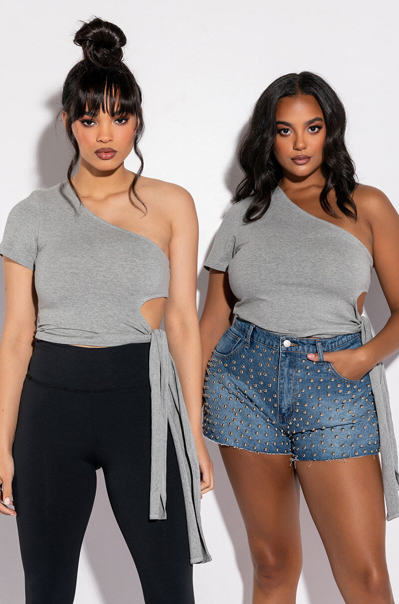 CORA ONE SHOULDER CUT OUT SIDE TIE T SHIRT