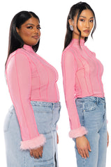 COULD YOU IMAGINE FITTED TURTLE NECK WITH FEATHER DETAILS