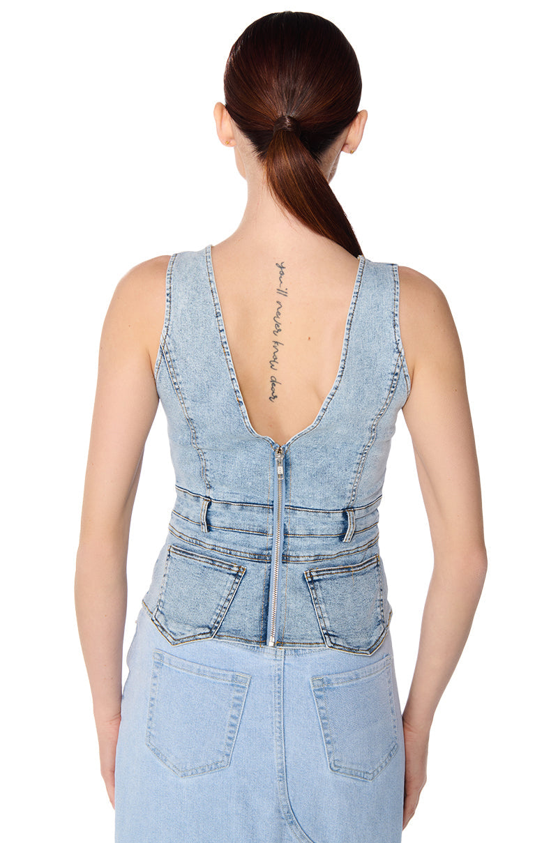 CUFFIN IT' DENIM SLEEVELESS TOP
