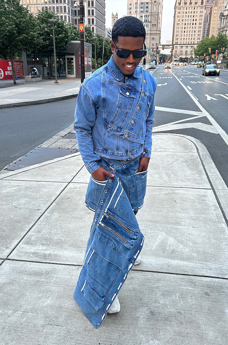 CURIOUS ABOUT YOU ASYMMETRICAL DENIM UTILITY SKIRT