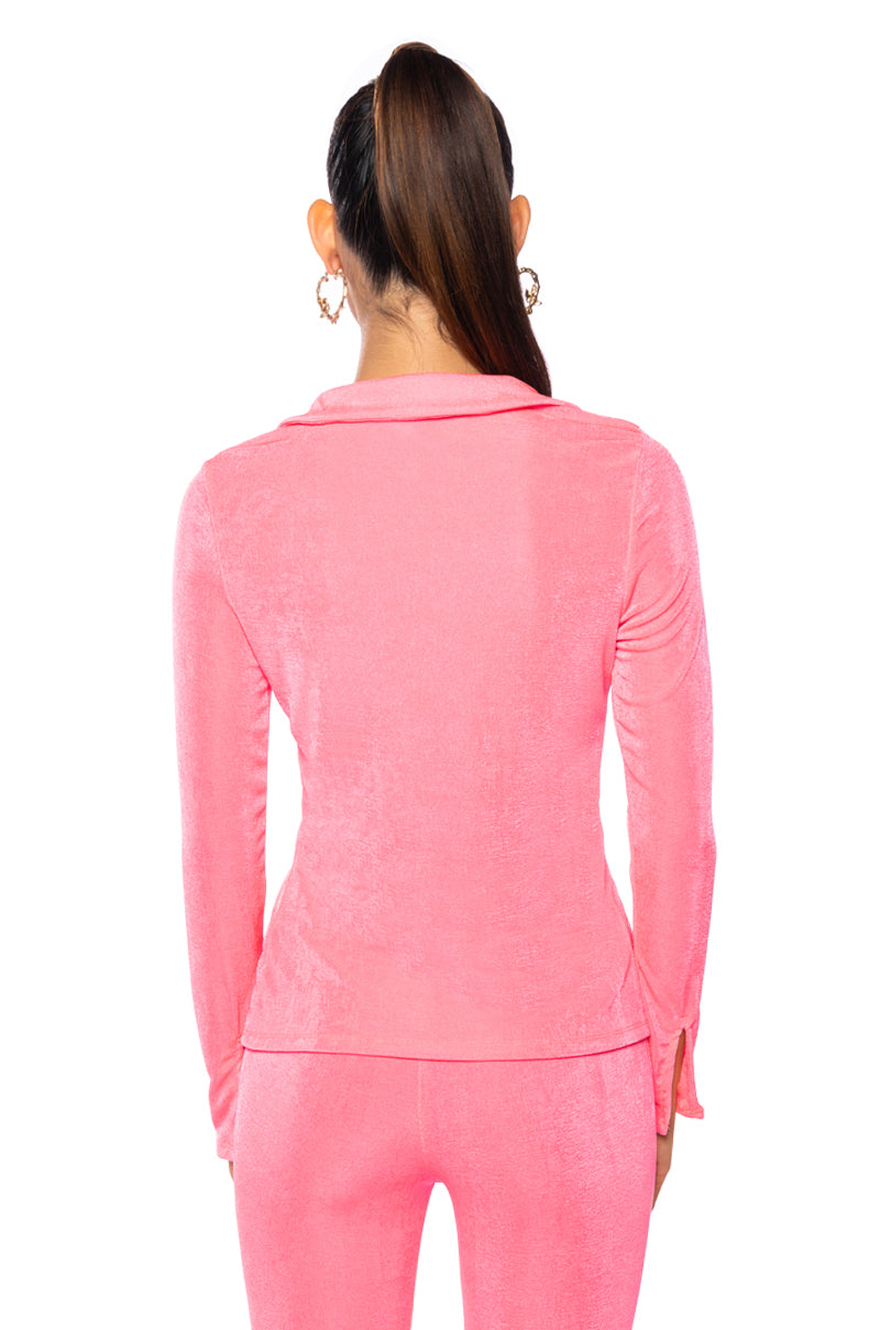 CYNTHIA COLLARED SLINKY BLOUSE IN PINK