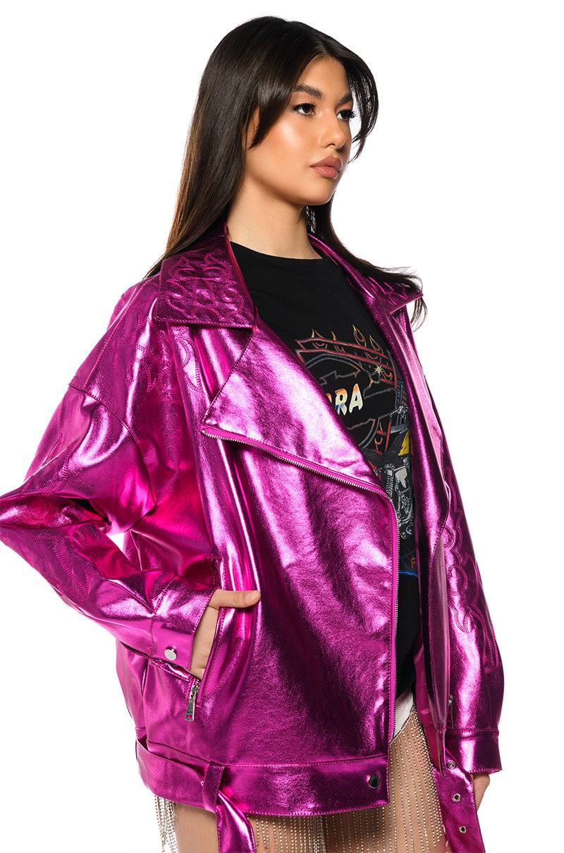 PRINCE METALLIC EMBROIDERED MOTO JACKET
