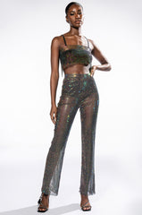 DAZZLE RHINESTONE MESH WIDE LEG PANT