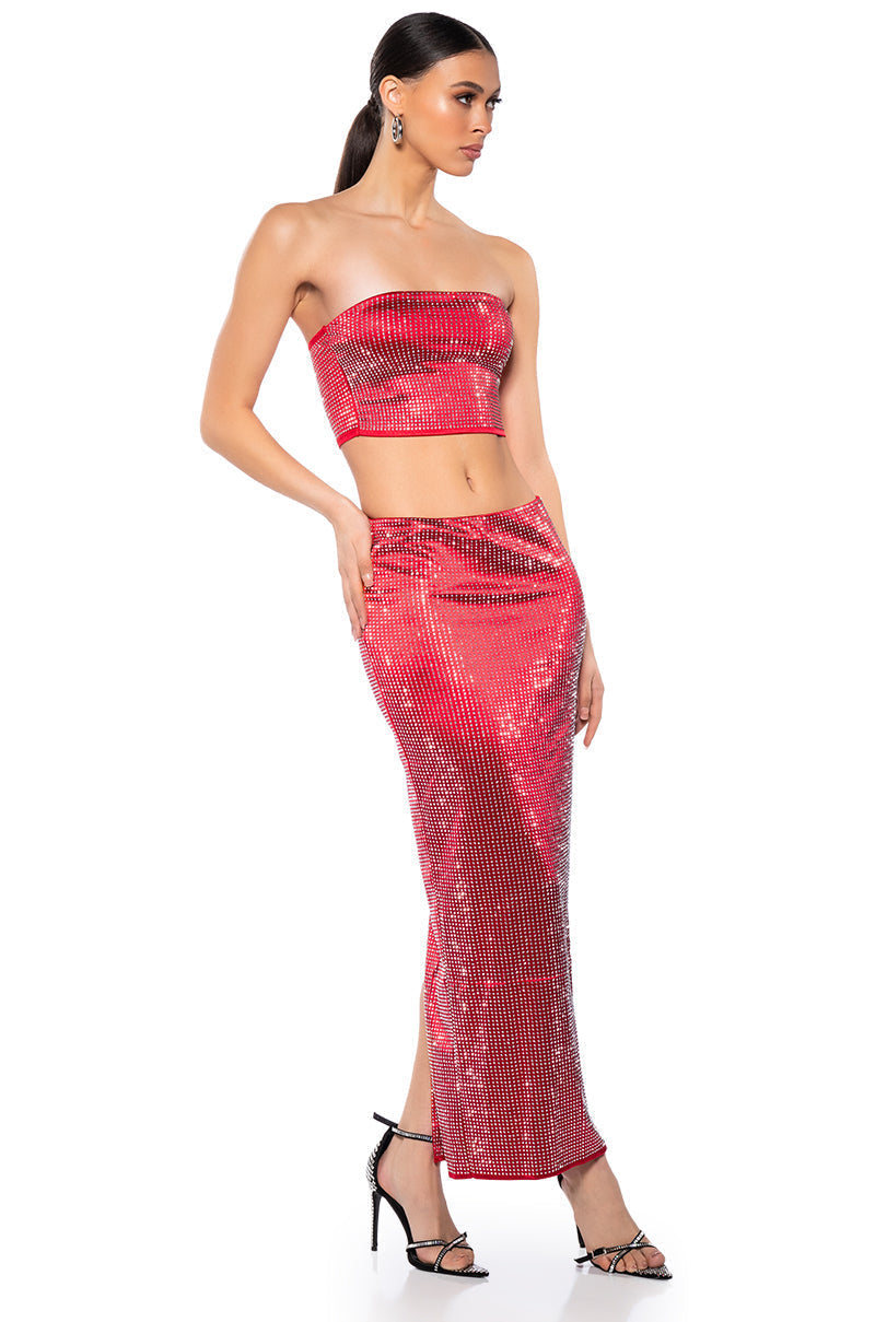 DECISION MAKER RHINESTONE MAXI SKIRT