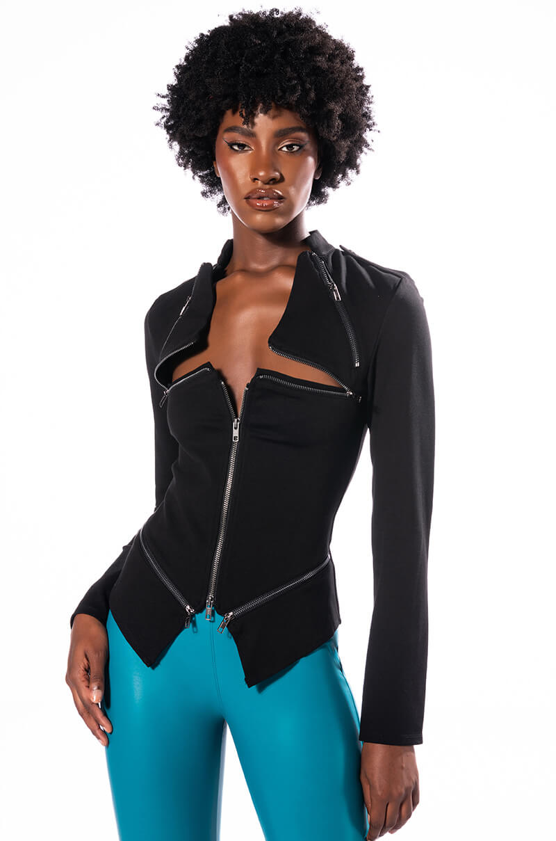 DEJA VU ZIPPER DETAIL LONG SLEEVE TOP