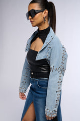 DENIM STUD BOLERO JACKET