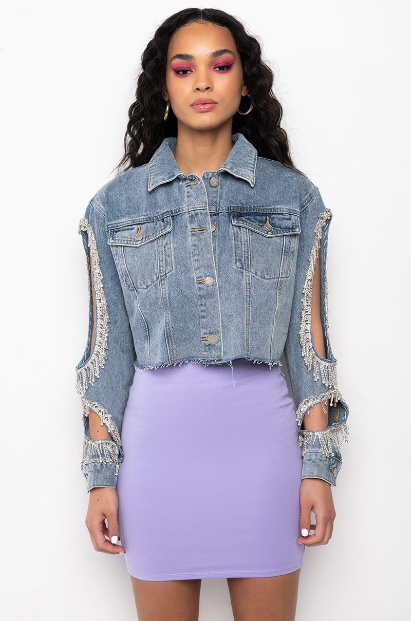 DIAMOND CUT OUT CROP DENIM JACKET