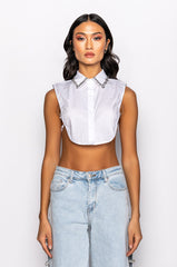 ASTRID RHINESTONE SLEEVELESS BUTTON DOWN