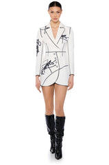 ELLIS OUTLINED BLAZER MINI DRESS IN WHITE
