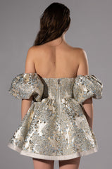 ELOISE OFF THE SHOULDER BROCADE DRESS