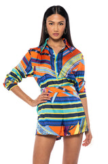 EMMINA SATIN PRINTED BUTTON DOWN