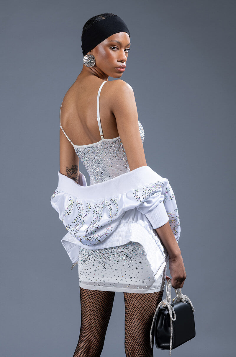 EXPENSIVE LIL TING RHINESTONE MINI DRESS
