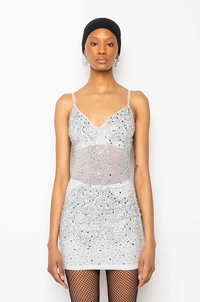 EXPENSIVE LIL TING RHINESTONE MINI DRESS