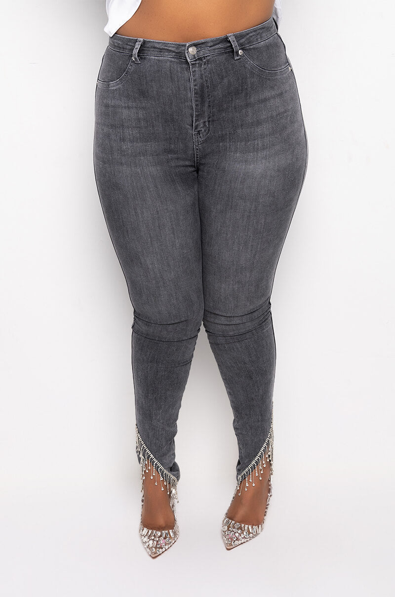 EXTREME STRETCH HIGH RISE SKINNY JEANS RHINESTONE